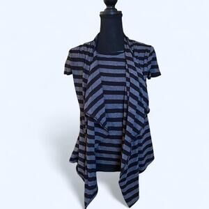 Vintage Y2K grey and black striped DKNY top Size Small